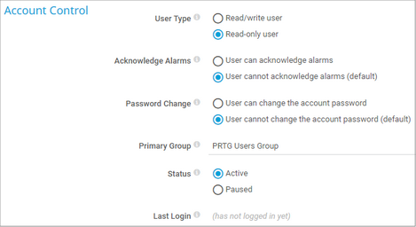User Access Rights in User Account Settings